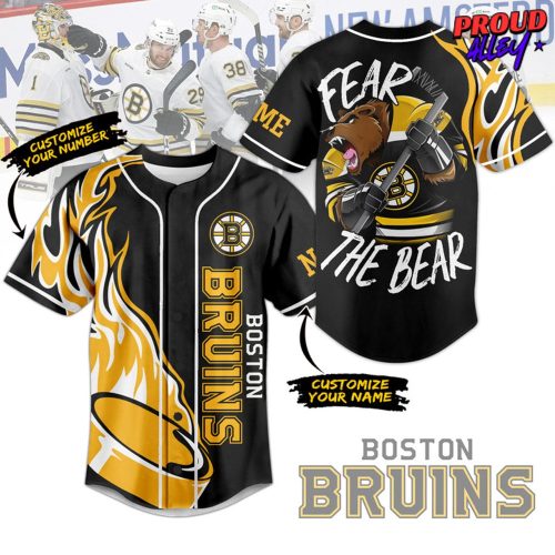 Boston Bruins Fear The Bear Custom Name Baseball Jersey