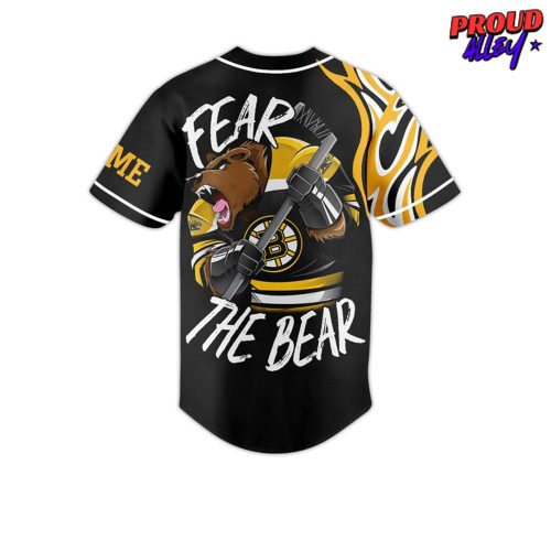 Boston Bruins Fear The Bear Custom Name Baseball Jersey