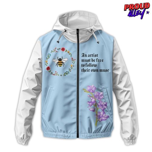 Bridgerton Bee White Windbreaker Outdoor Zipper Hoodie