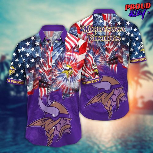 Minnesota Vikings NFL US Flag 4th of July Hawaiian Shirt