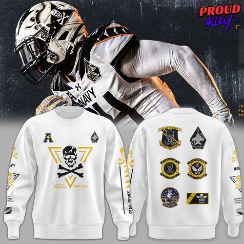 Navy Midshipmen Jolly Rogers Fear The Bones Special White Sweatshirt