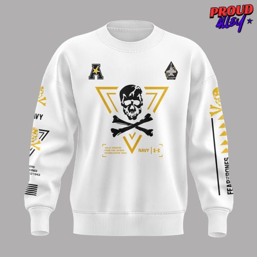 Navy Midshipmen Jolly Rogers Fear The Bones Special White Sweatshirt