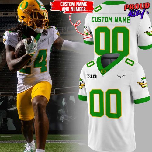 Oregon Ducks Big 10 White Football Jersey