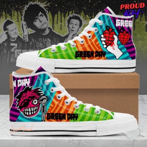 Green Day Rainbow Converse HighTop Canvas Shoes