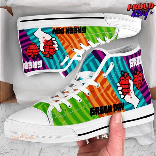 Green Day Rainbow Converse HighTop Canvas Shoes