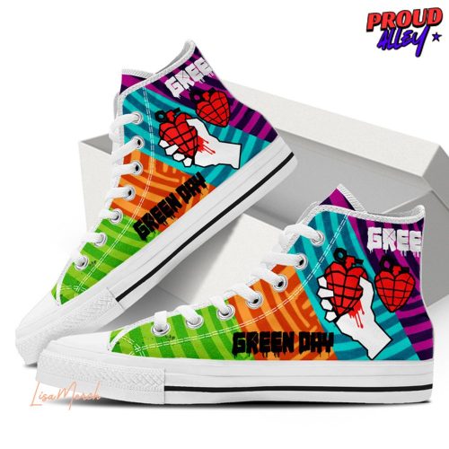 Green Day Rainbow Converse HighTop Canvas Shoes