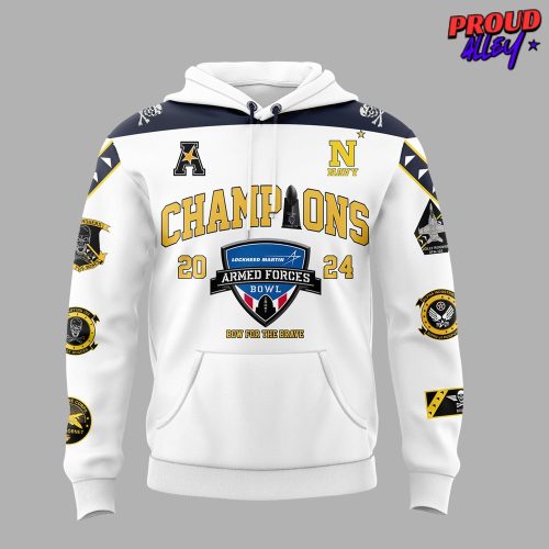 Navy Midshipmen Armed Forces Bowl Champions 2024 White Hoodie